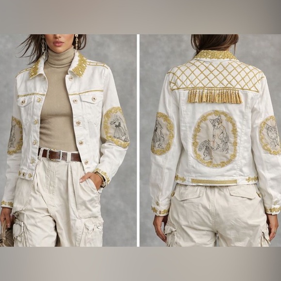 Hand Crafted Jackets & Blazers - Baroque style White Jacket with Gold Embroidery